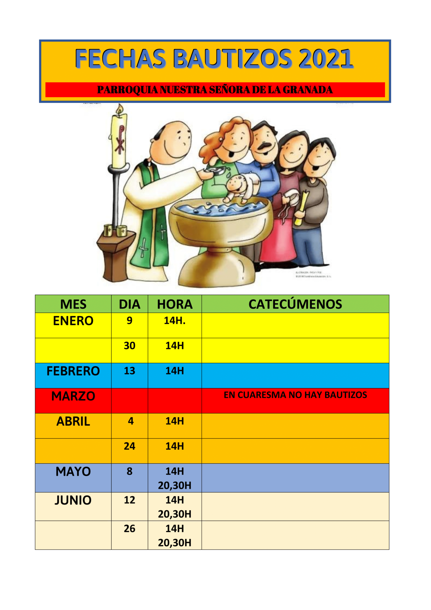 Horarios y Fechas BAUTISMO Parroquia de Fuente de Cantos