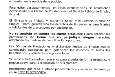 EVITAR ACUDIR A SU OFICINA DE EMPLEO GRACIAS.