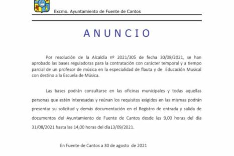 ANUNCIO – Profesor de música especialidad Flauta y Educación Musical